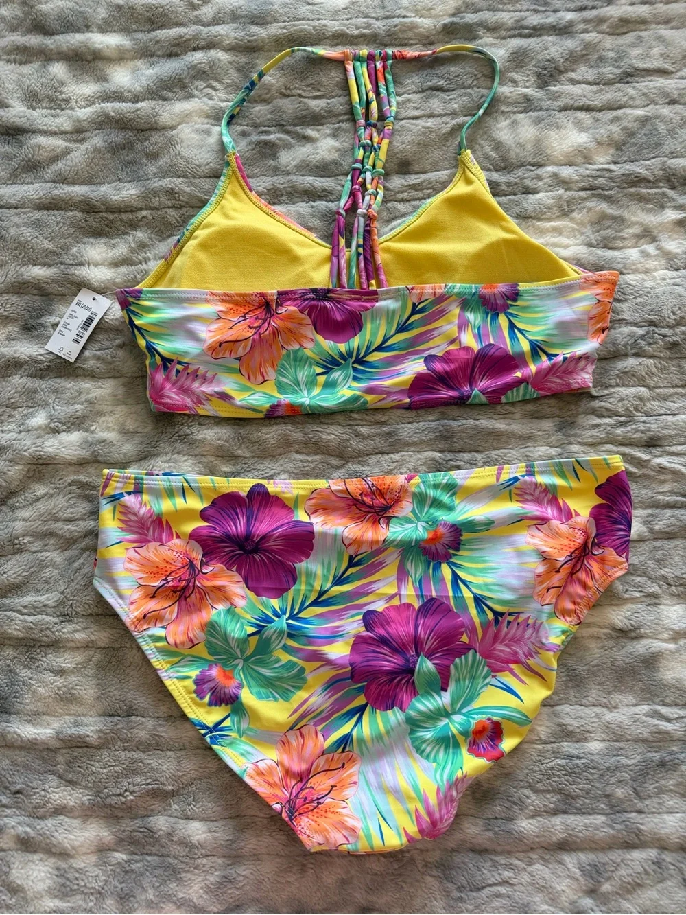Sugar & Jade Size XXL 20/22 Kids Yellow Tropical Floral Two-Piece Swim Set